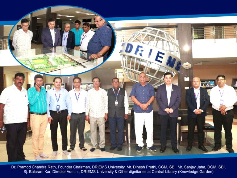 Exciting day at DRIEMS University as we welcomed Mr. Dinesh Pruthi, CGM, State Bank of India, and Mr. Sanjay Jaha, DGM, SBI to our campus!